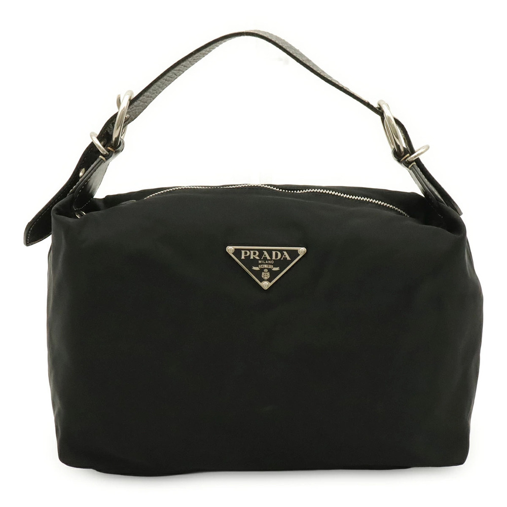 Prada Triangle Shoulder Bag Hobo Leather Black Nero Black